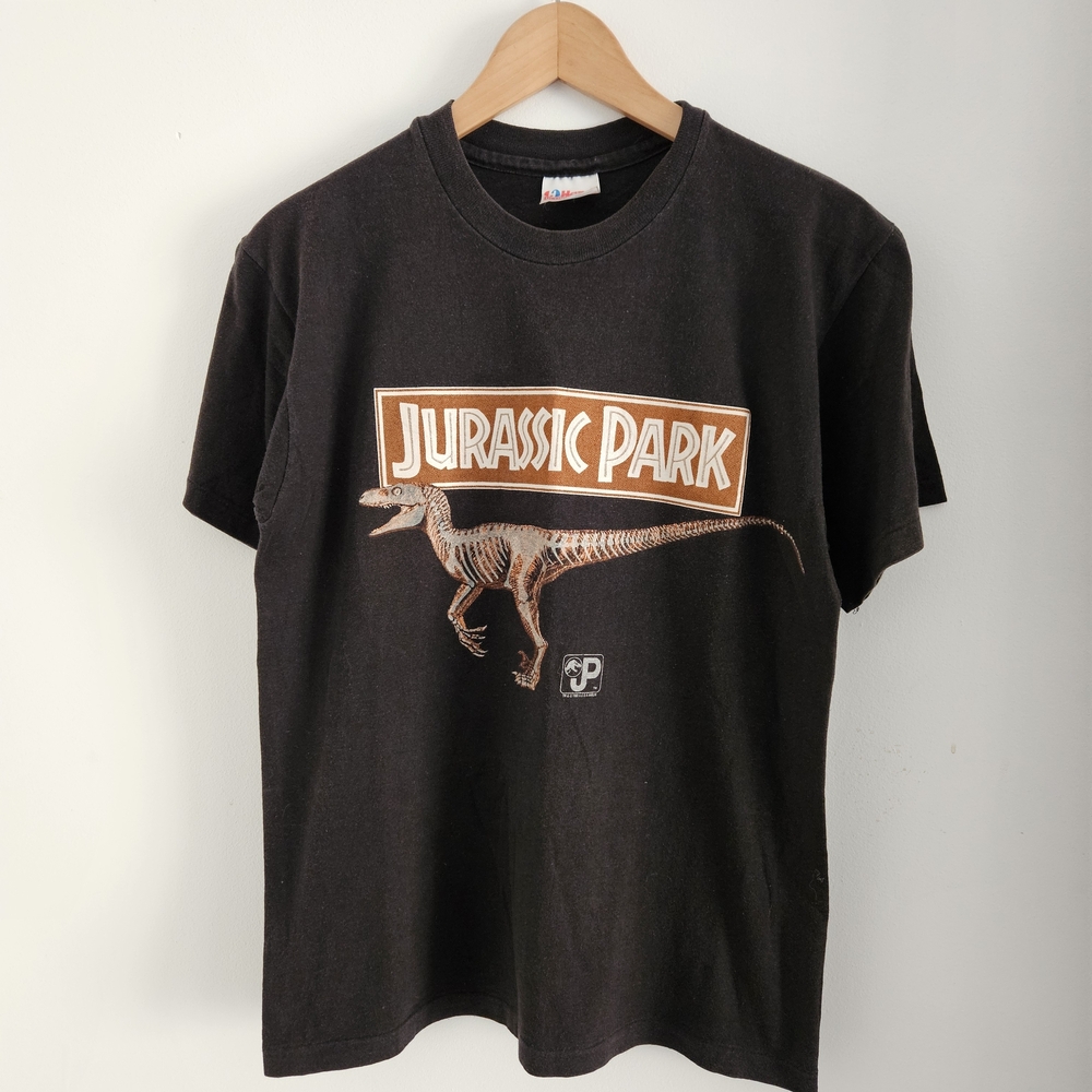 Vintage Jurassic Park Shirt Mens Medium Black Movie Promo Velociraptor 1993